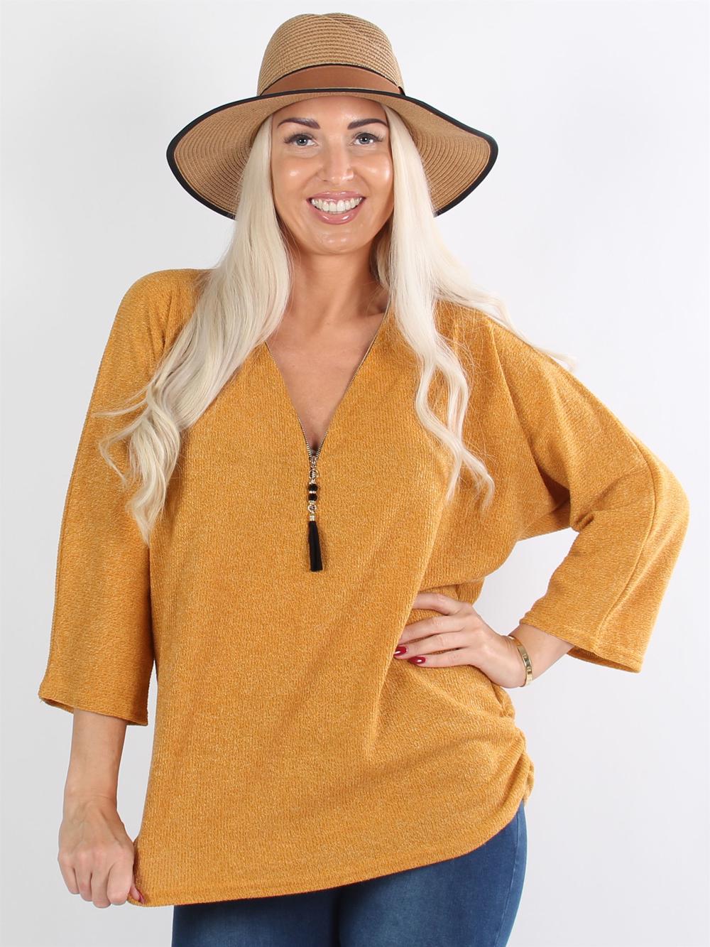 Ganja knit - Sort strikbluse med guld lynlås